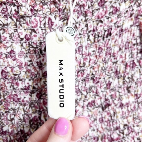 New with Tag Women's Max Studio Floral Smocked Bodice Long Sleeve Ruffle Blouse - Picture 14 of 16